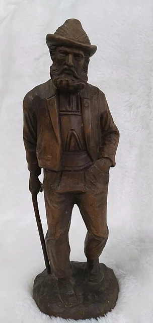 Vintage Bavaria Germany Wooden Hand Carved Folk Art Figure Cane man Sculpture