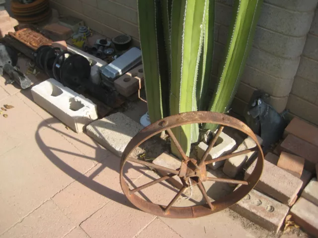 Vintage Antique ** 20" DIAMETER x 8 SPOKES ** Steel Wagon Cart Implement Wheel