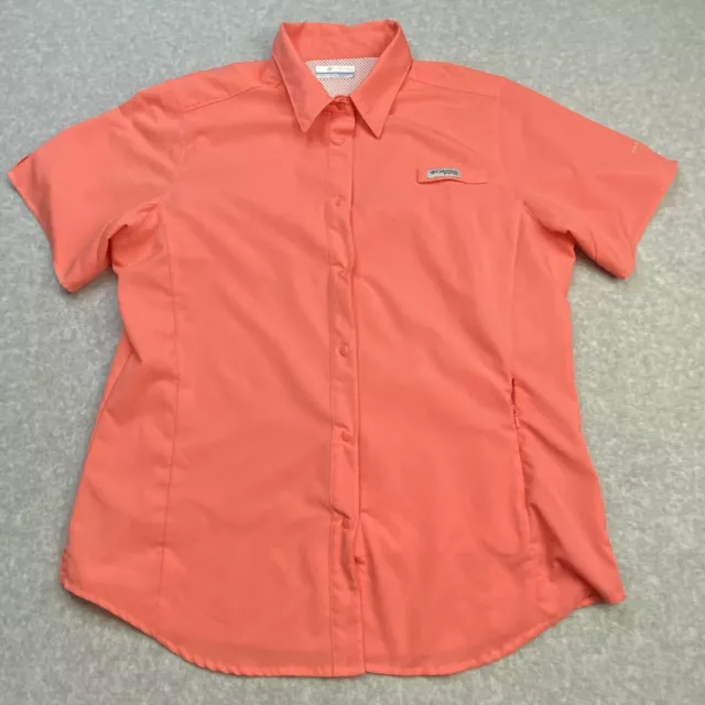 Columbia PFG Shirt Womens Large Coral Snap Front Vented Short Sleeve