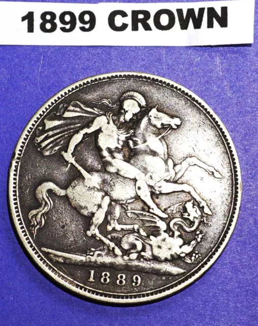 1899 UK Great Britain Crown .925 STERLING SILVER COIN QUEEN VICTORIA KM# 765 VF