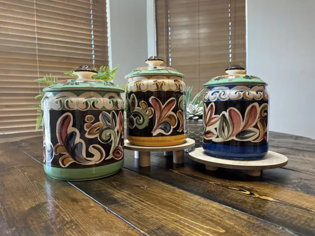 VICKI CARROLL STUDIO Canister set with Lid POTTERY CERAMIC Sil Vous Plait Print