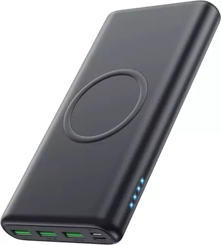 Banco de alimentación inalámbrico, 33800mAh 15W carga cargador portátil PD negro