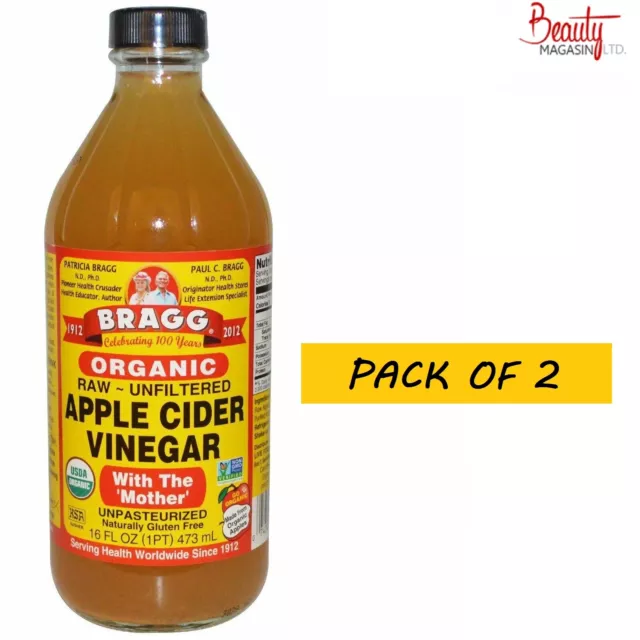 2 X Bragg ORGANIC RAW APPLE CIDER VINEGAR 473ml (16oz)