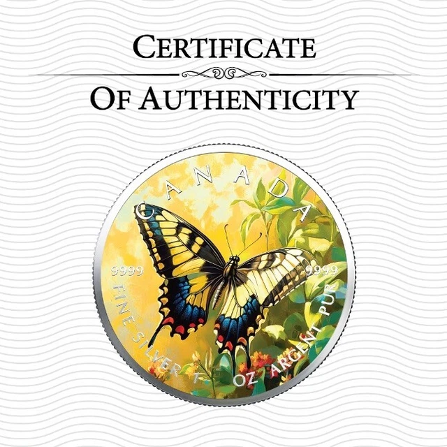 2025 CANADA FARBM NZE Swallowtail Butterfly 1 OZ SILBER 9999 COLOR 2025 Canada Farbmunze Swallowtail Butterfly 1 OZ.webp