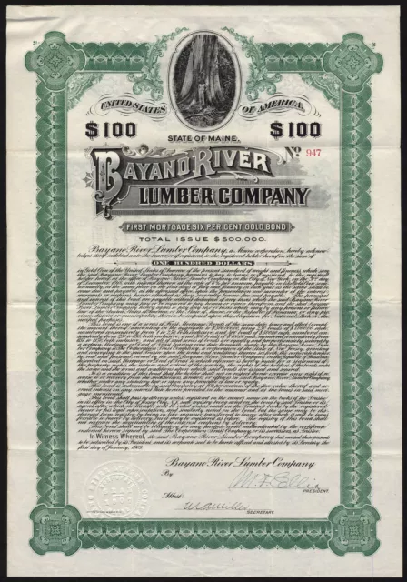 Panama: Bayano River Lumber Co., 6% bond for $100, 1909