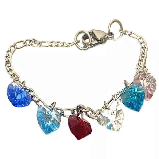 Bracciale da donna in acciaio inox con ciondoli cuore swarovski braccialetto