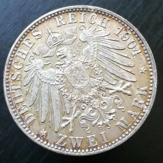 2 ZWEI Mark  Deutsches Reich FREIE HANSE Stadt BREMEN 1904 J  PATINA! 2