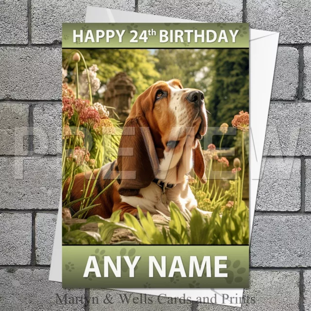 Basset Hound birthday card. 5x7 inch. Dog. Mum. Dad. Personalised plus envelope.