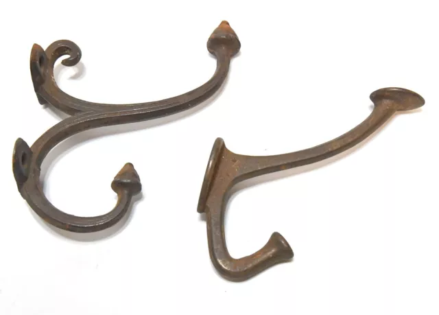 2 Different Vintage Metal Wall Coat Or Hat Hooks