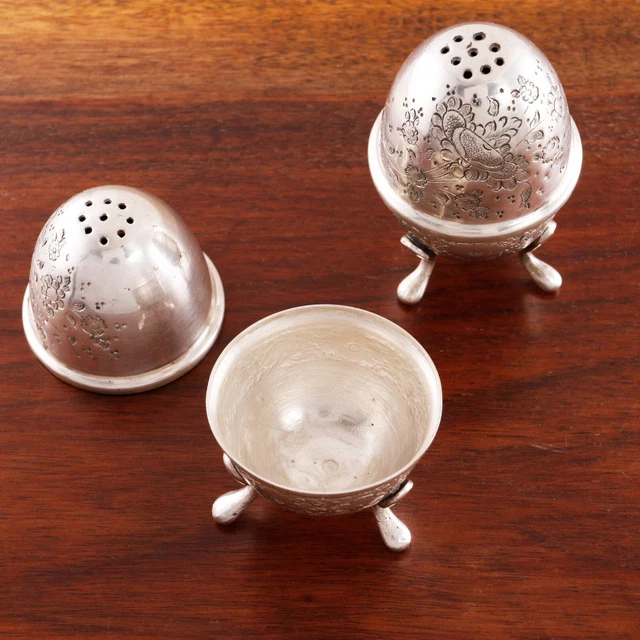 2 Figural Persian 840 Silver Footed Salt & Pepper Shakers Egg Form No Monogram
