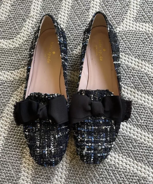 $198 Kate Spade Gino Loafers Size 9 Tweed Boucle Bow Sparkly