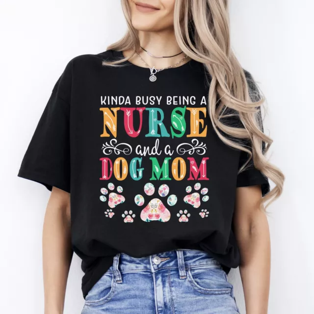 Nurse Dog Mom T-Shirt gift Registered Nurse Dog mom Unisex tee Black Navy Dark H