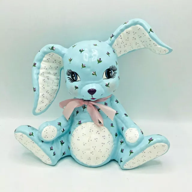 Vintage Hand Painted Bunny Rabbit Piggy Bank Ceramic Pottery Nursery Baby Whimsy