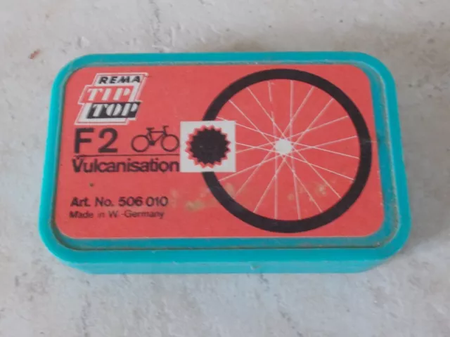 Ancienne Boite Réparation Vulcanisation vélo Rema Tip Top F2 Repair Kit bleu 2