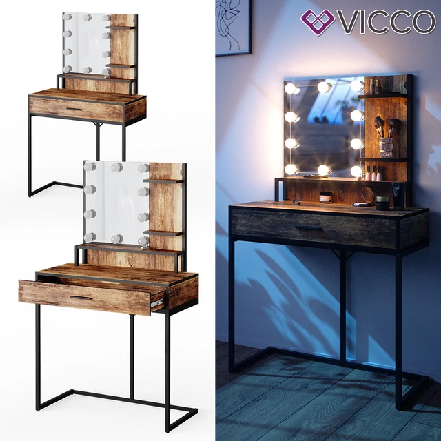 Coiffeuse Vicco Ruben Avec éclairage LED Et Miroir – Blanc – 142 Cm