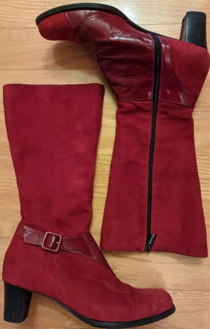 TARYN ROSE RED SUEDE & PATENT LEATHER WOMENS BOOTS MADE ITALY SZ 40 fits US 10