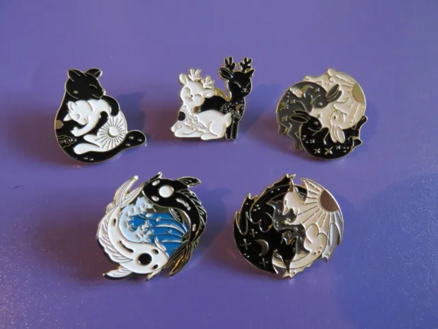 Black & White Japanese Folklore & Yokai Inspired Small Enamel Lapel Pin Badge