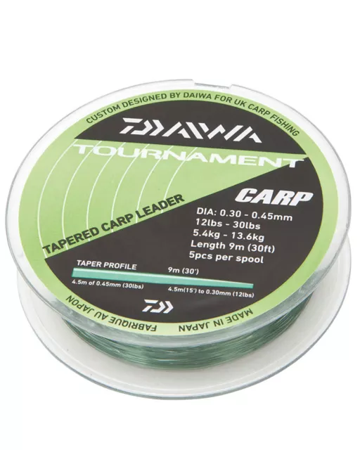 DAIWA TOURNAMENT CARP FISHING TAPERED LEADER LINE 12-30lb - 5 Leaders Per Spool