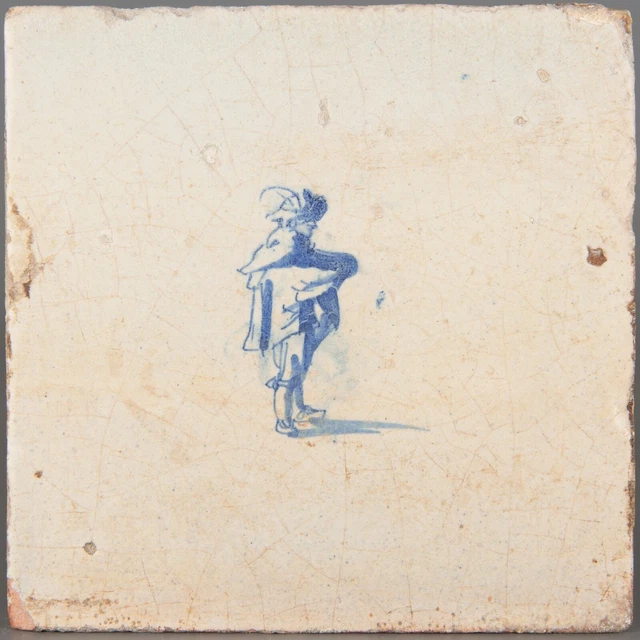 Nice Dutch Delft Blue tile, noble man, late 17th century.