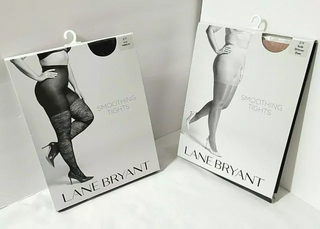 Lane Bryant 2 Pr Smoothing Tights Sz E/F Black Diamond Dot + Nude Shimmer Sheer