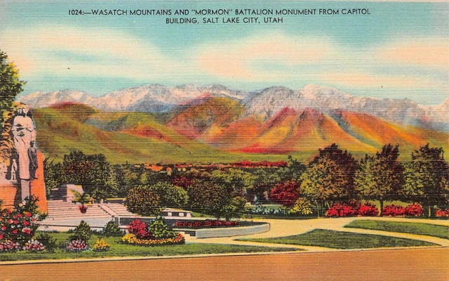 Mormon Temple Salt Lake City UT Utah Wasatch Mountains Linen UNP Vtg Postcard W1