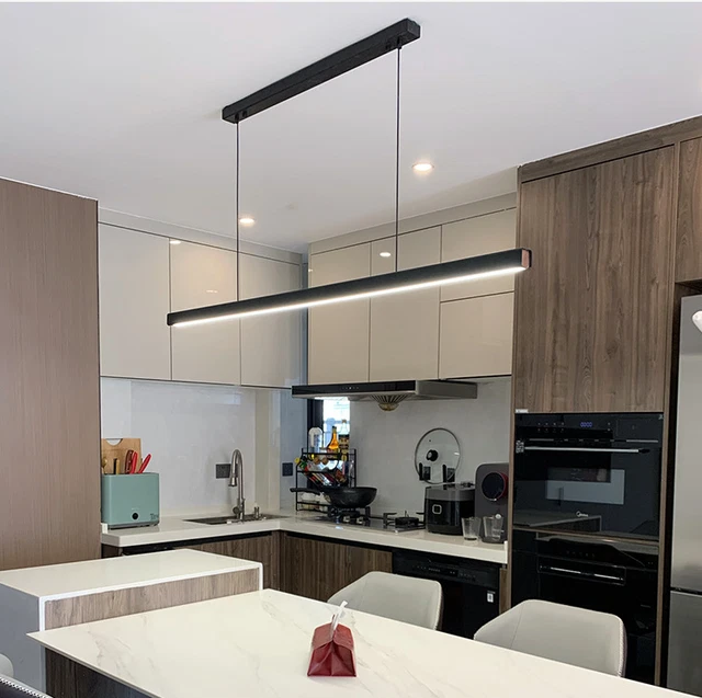 LED Linear Pendant Light Black Pendant Lamp L120 cm Adjustable Height