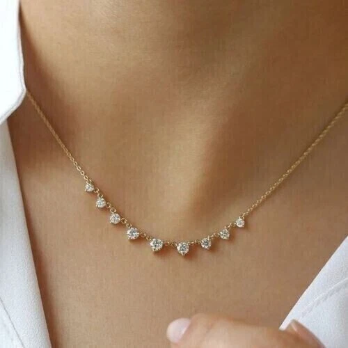 Diamond 2Ct Round Cut Lab Created Women's Chain Necklace 14K Yellow Gold Plated