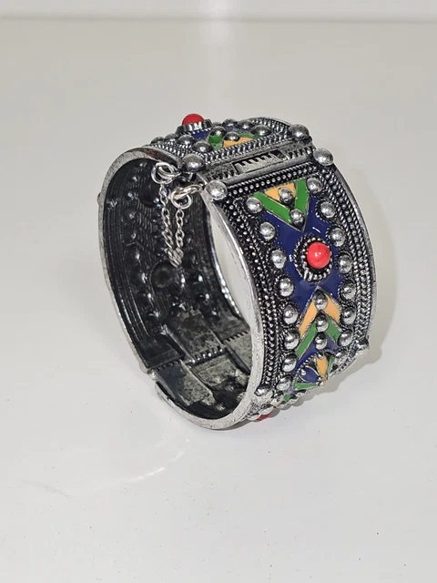 Bracelet Berbère Ancien Perles Métal Argenté - Bijou Ethnique Vintage, Occasion Authentique