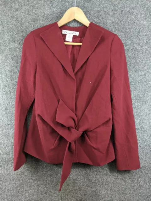 Oscar De La Renta Womens Size 10 100% Wool Silk Lined Blazer, Red