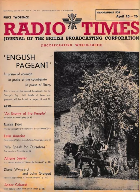 Radio Times (price 2d) dated April 18th 1941 - WW2 programmes - VG+ condition