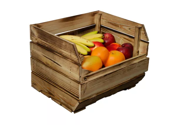 Küchenregal 40x33x30 cm geflammt Gemüsekiste Obsthorde Holzkiste Obstkiste