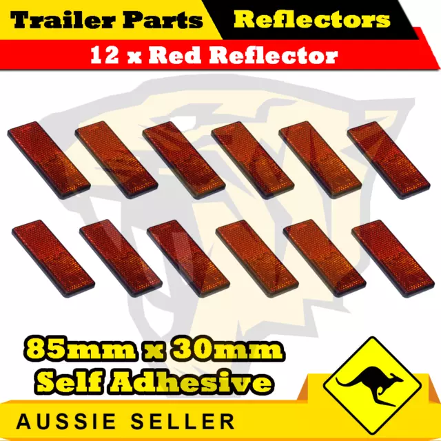 12 x Red 85mm x 30mm Self Adhesive Reflectors-Superior Trailers