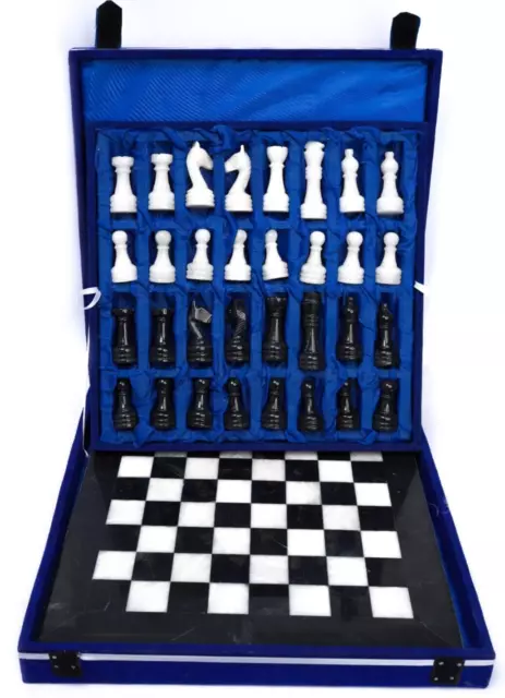 BLACK & WHITE MARBLE/ONYX HANDCRAFTED CHESSBOARD SET, 40 cm x 40 cm