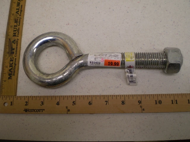STANLEY NATIONAL 1"x10" Steel Eye Bolt 2160 Zinc Plate 1450 lb SWL N347-773 (H70