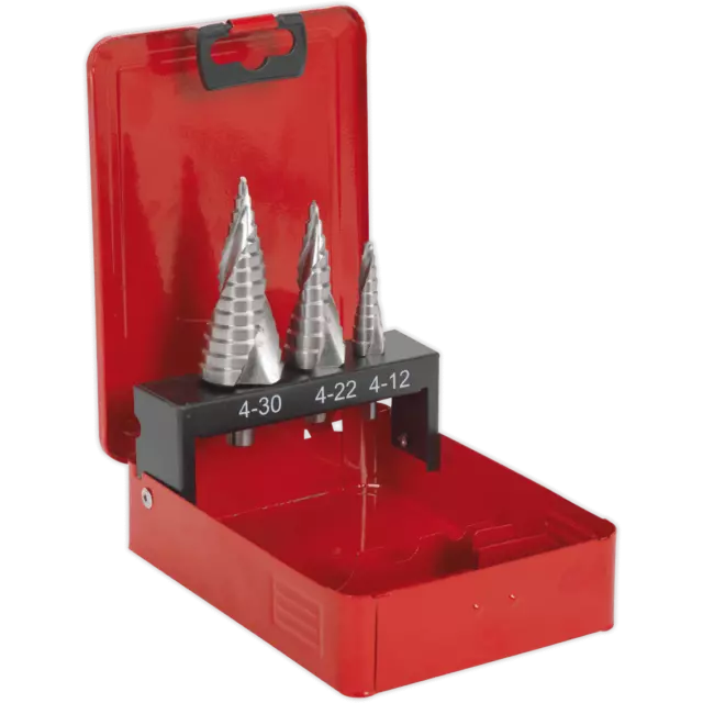 Sealey 3 Piece Spiral Fluted M2 HSS Step Drill Set