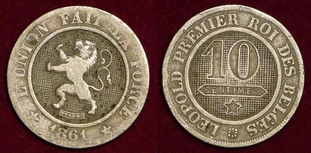 BELGIUM Belgique België 10 centimes 1861 Leopold I