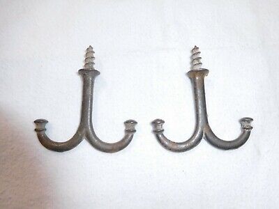 Antique One Pair Cast Iron Double Hooks for inside Wardrobe or Chifforobe #2402
