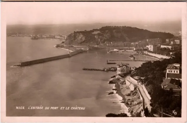 Postcard Nice France Birdseye View Port & Le Chateau Harbor Boat RPPC UNP