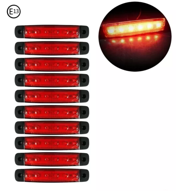 10pcs 12v 6 Led Red Side Marker Lights Position Truck Trailer Lorry Cab E mark