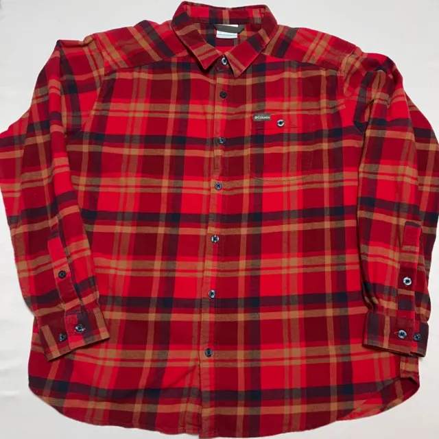 2019 COLUMBIA MENS XL Classic Red Black Plaid Flannel Button Down Shirt  Yellow $11.95 - PicClick