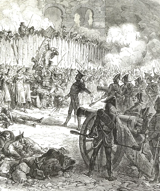 Napoleon 1 (French Campaign): Attack of the Barricades in 1814 - 19em engraving