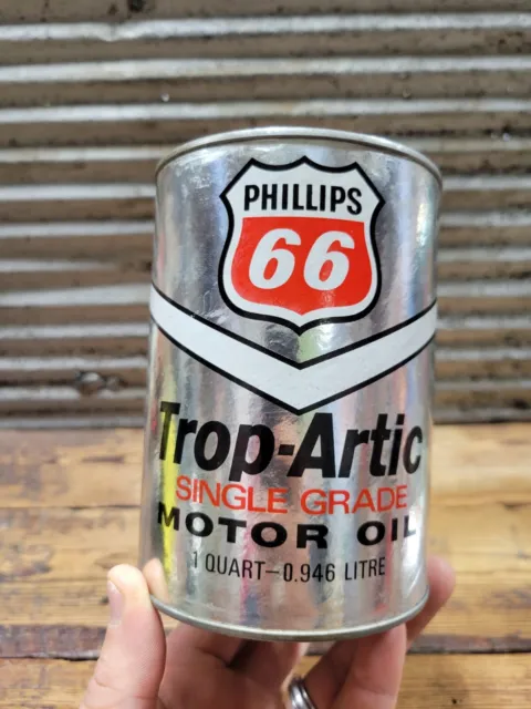 Vintage Phillips 66 Trop-Artic Silver Composite 1 Quart Motor Oil Can Empty