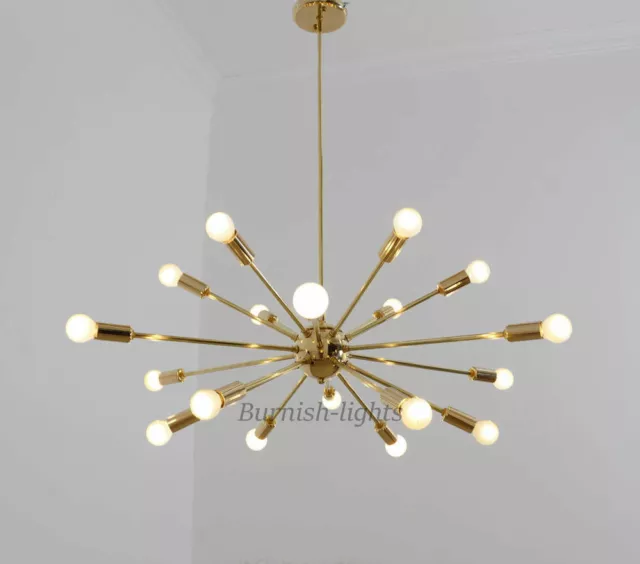 Mid Century Sputnik Chandeliers Brass/Shiny Flush Mount Pendant Lighting 18 Arms