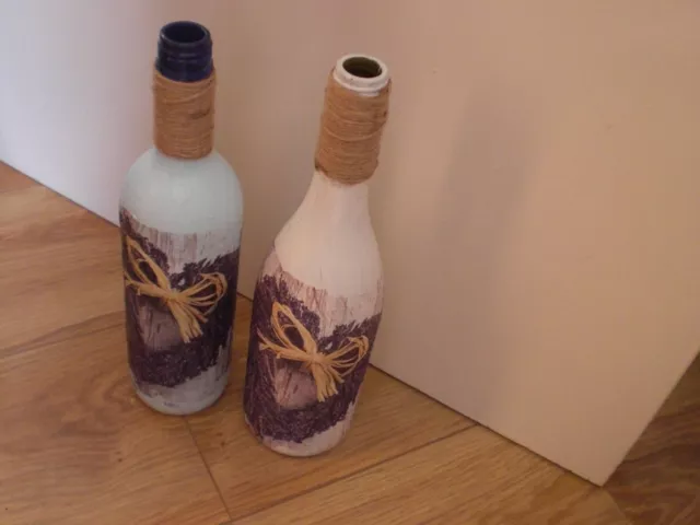 Shabby Chic Decoupaged  Bottles  X 2  Lavender Wreath  Design