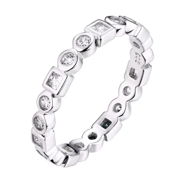 Sterling Silver CZ Vintage Art Deco Style Full Eternity Band Ring size J to S