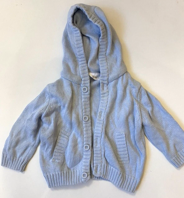 Giacca con cappuccio bambino lavorato a maglia materiale blu 3-6 mesi F&F