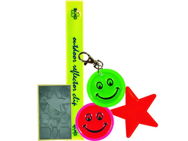 JUEGO de figuras reflectores con colgantes para niños - para bolsa tiras reflectoras