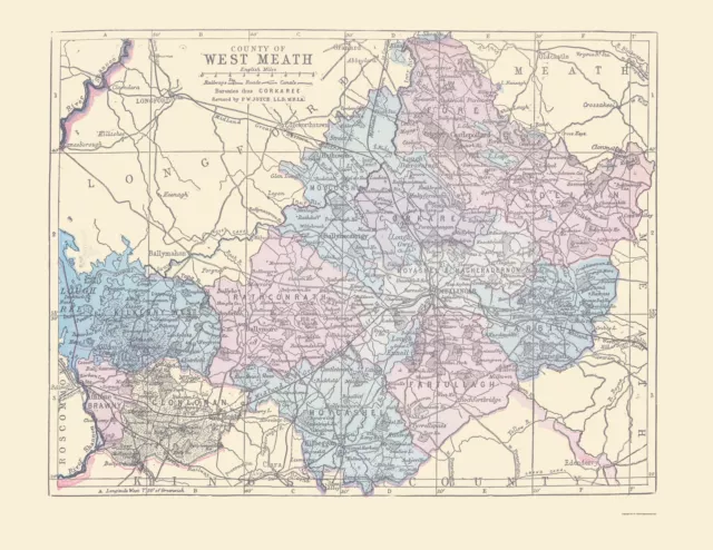 Westmeath County Ireland - Bartholomew 1882 - 23.00 x 29.83