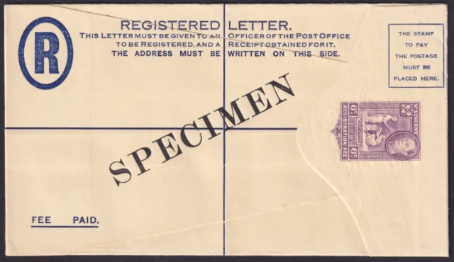 KGVI St. Vincent 6d 'violet' SPECIMEN O/P Stationery Envelope