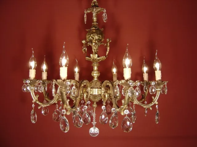 Fine Cherubs Brass Crystal Chandelier Glass Ceiling Lamp 8 Light  Ø 28"